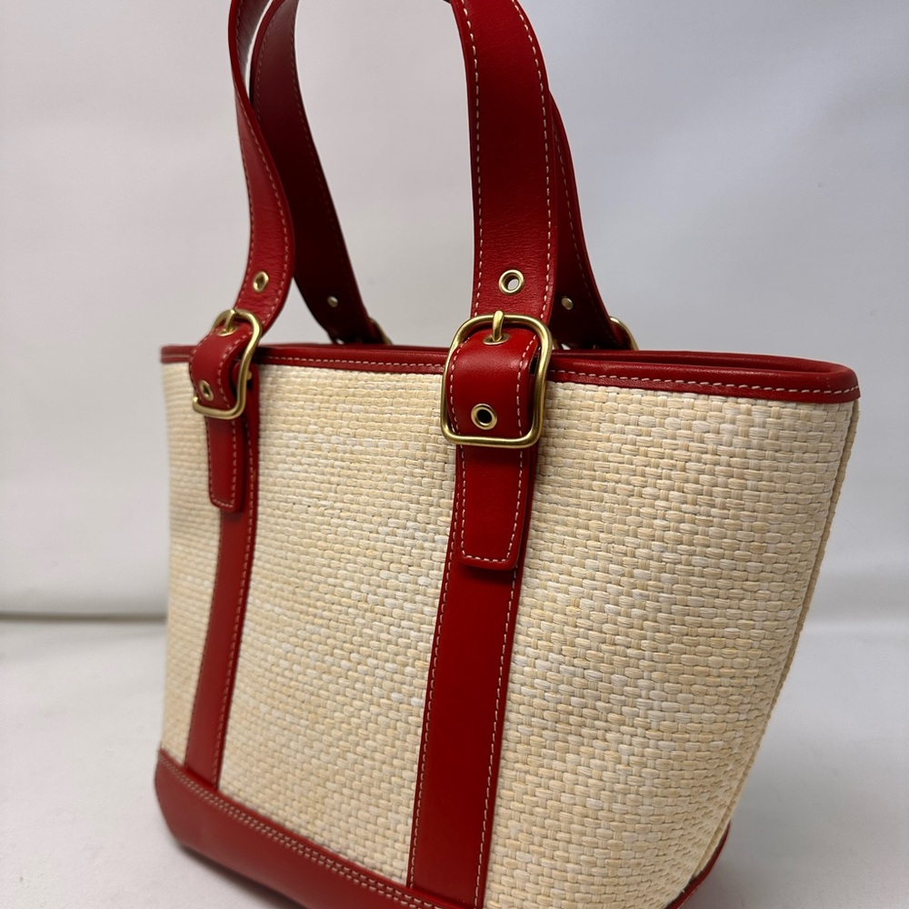 Vintage Coach 8909 Woven Straw Handbag Cherry Red Y2K - Picture 5 of 8